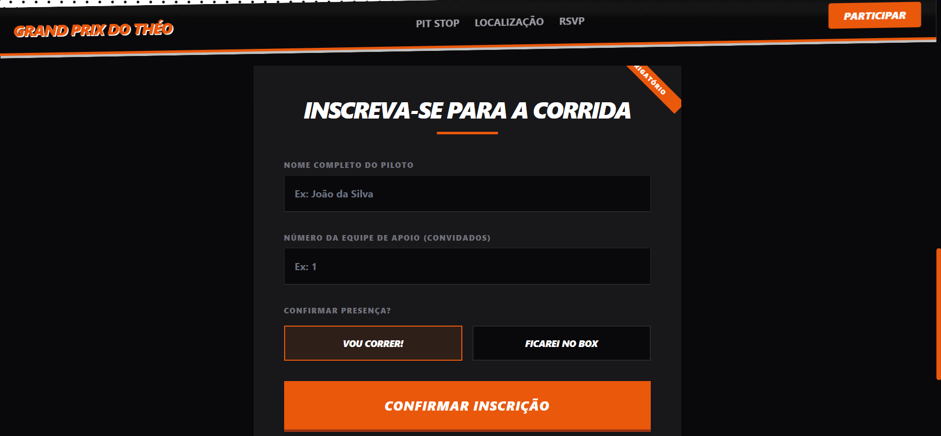 Demonstração da Landing Page Grand Prix do Théo